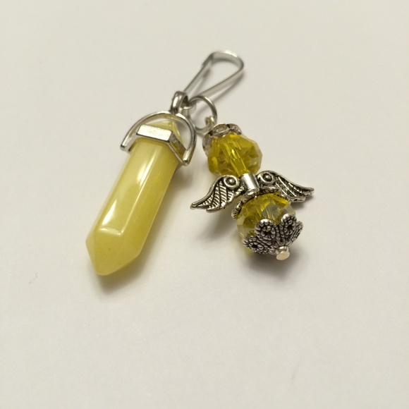 Yellow Crystal Guardian Angel & Yellow Jade Healing Crystal Charm, Bouquet Charm - Picture 4 of 4